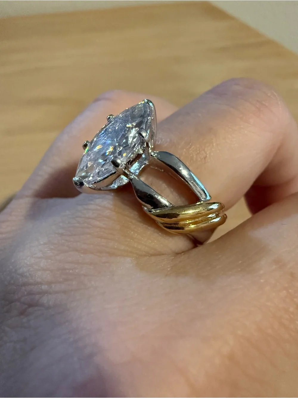 NOS Vintage Two Tone Gold / Rhodium Plated CZ Ring Size 7